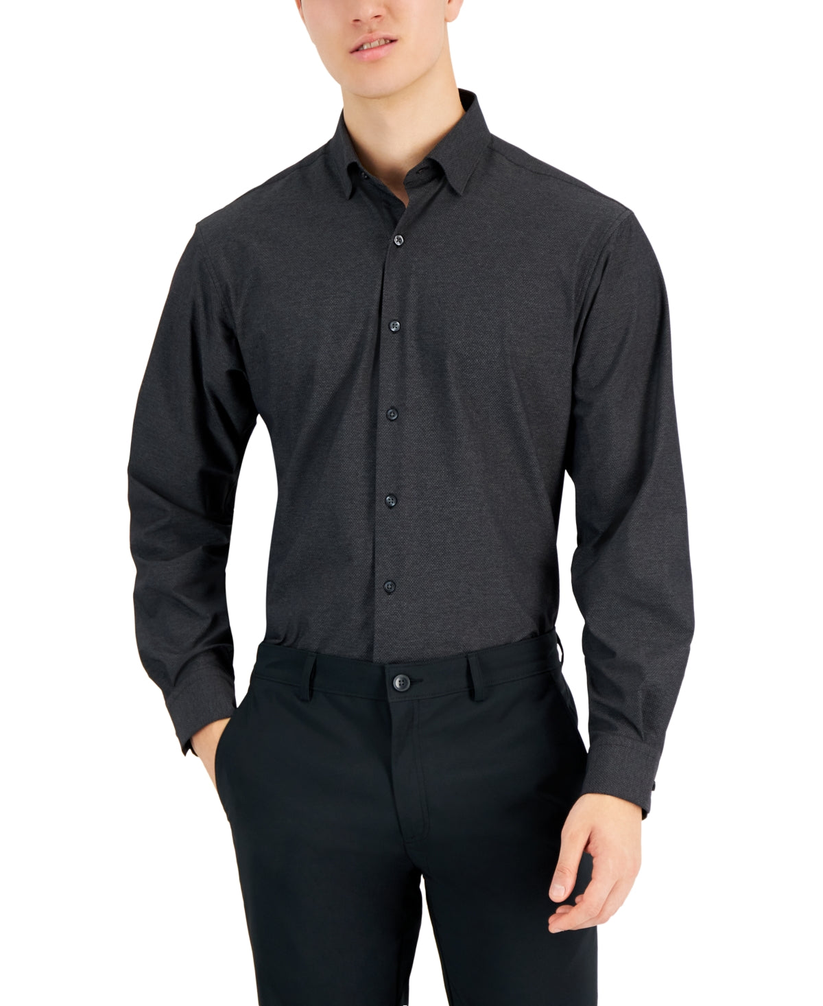 Alfani Mens Regular fit Dress Shirt Small 14-14.5 32-33 Black Solid