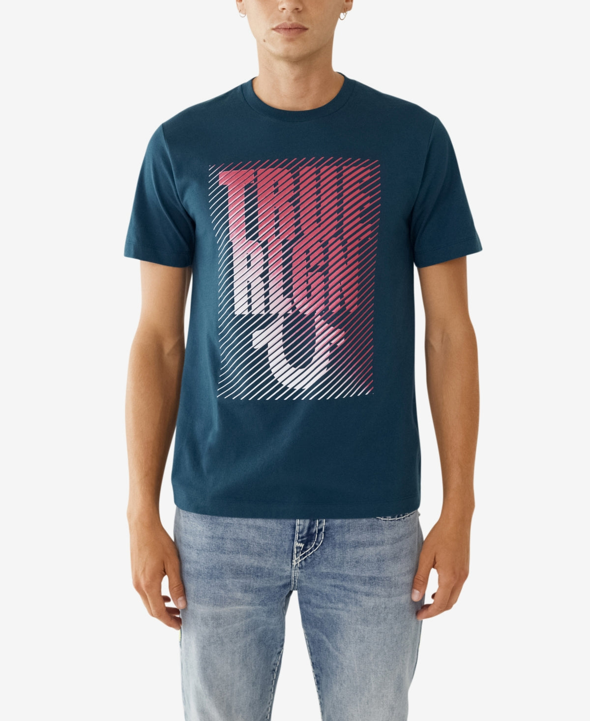 True Religion Men's Gradient Logo Tshirt  Reflecting Pond Navy M