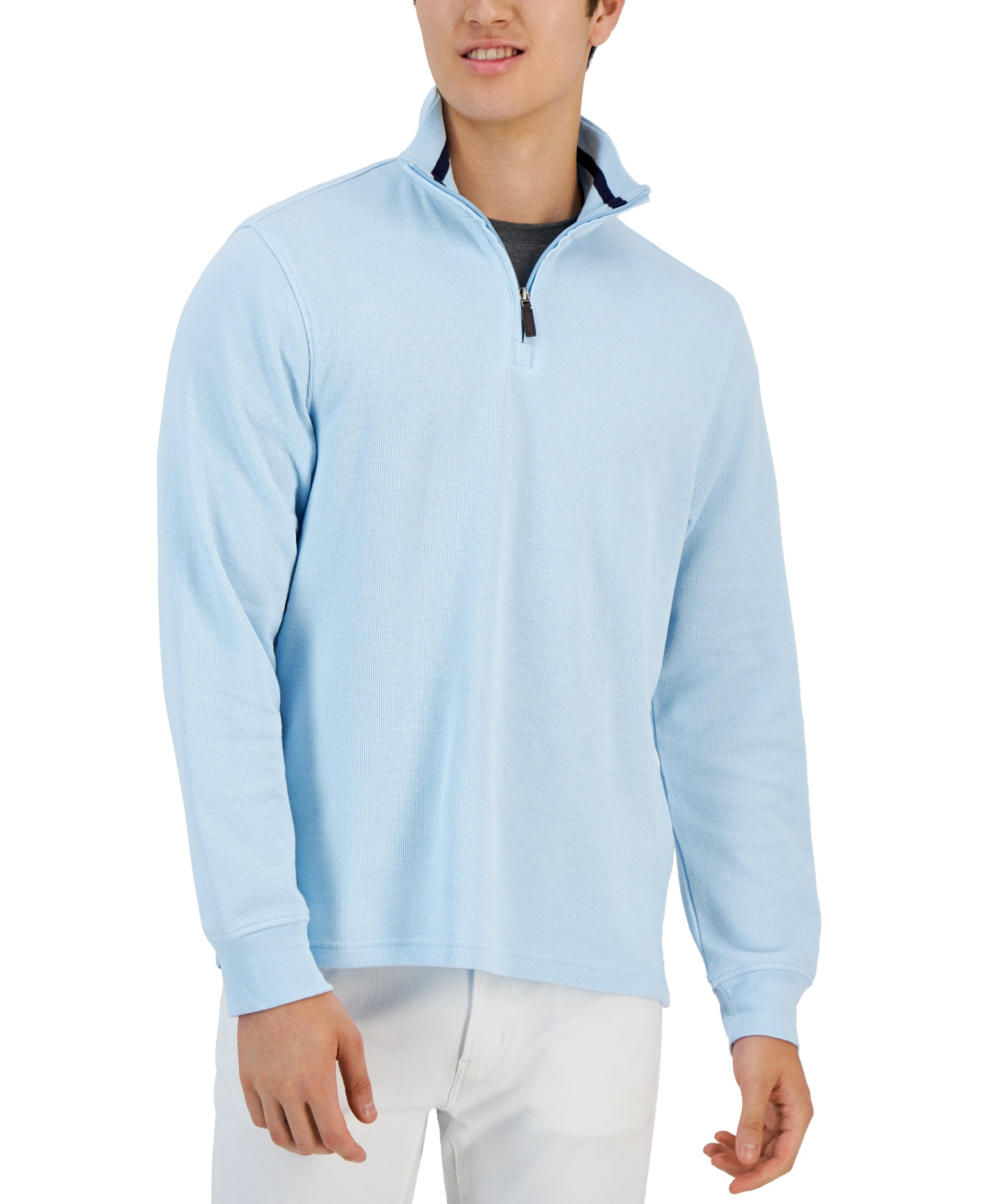 Club Room Mens Quarter-Zip Pullover Sweater French Rib Baby Blue XL