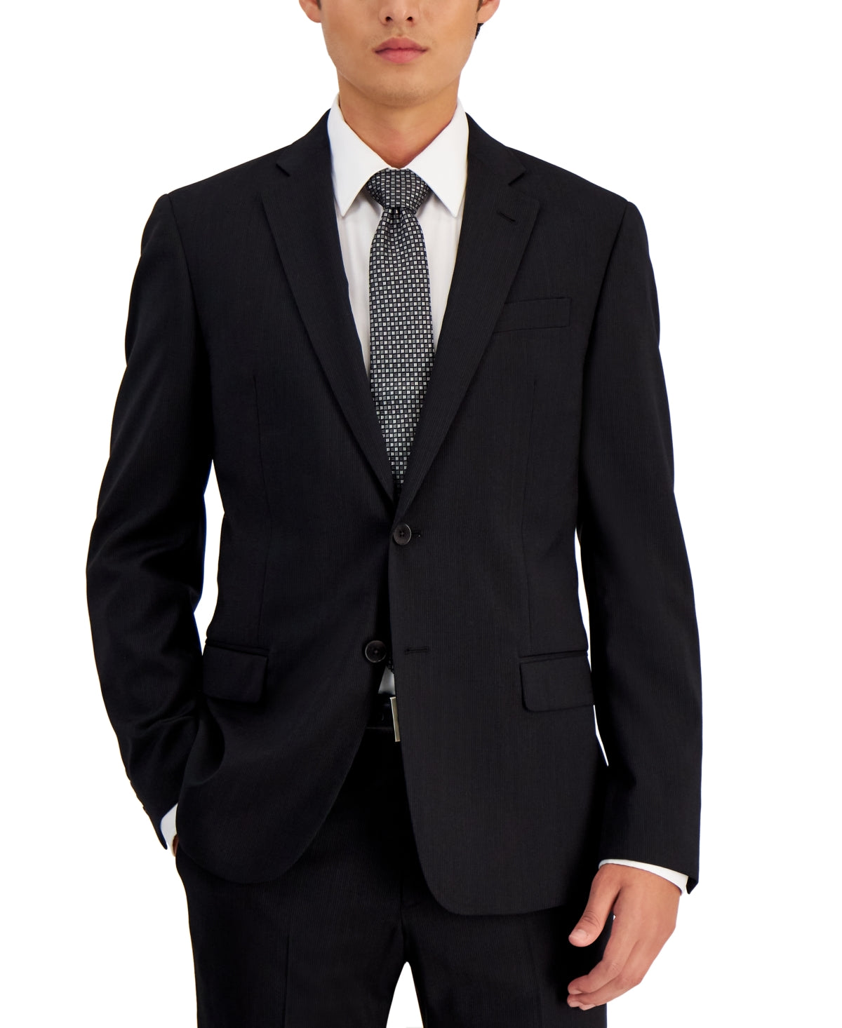 AX Armani Exchange Mens 36S Slim Fit Wool Suit Jacket Black Pinstripe