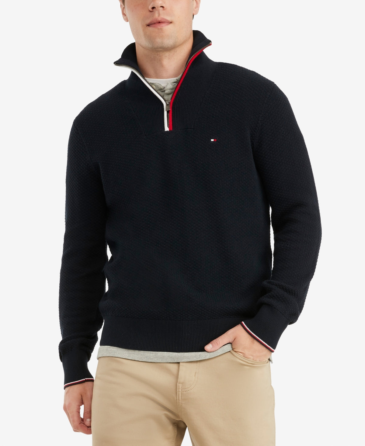 Tommy Hilfiger Men's Manhattan Quarter Zip Sweater  Desert Sky  Navy Small