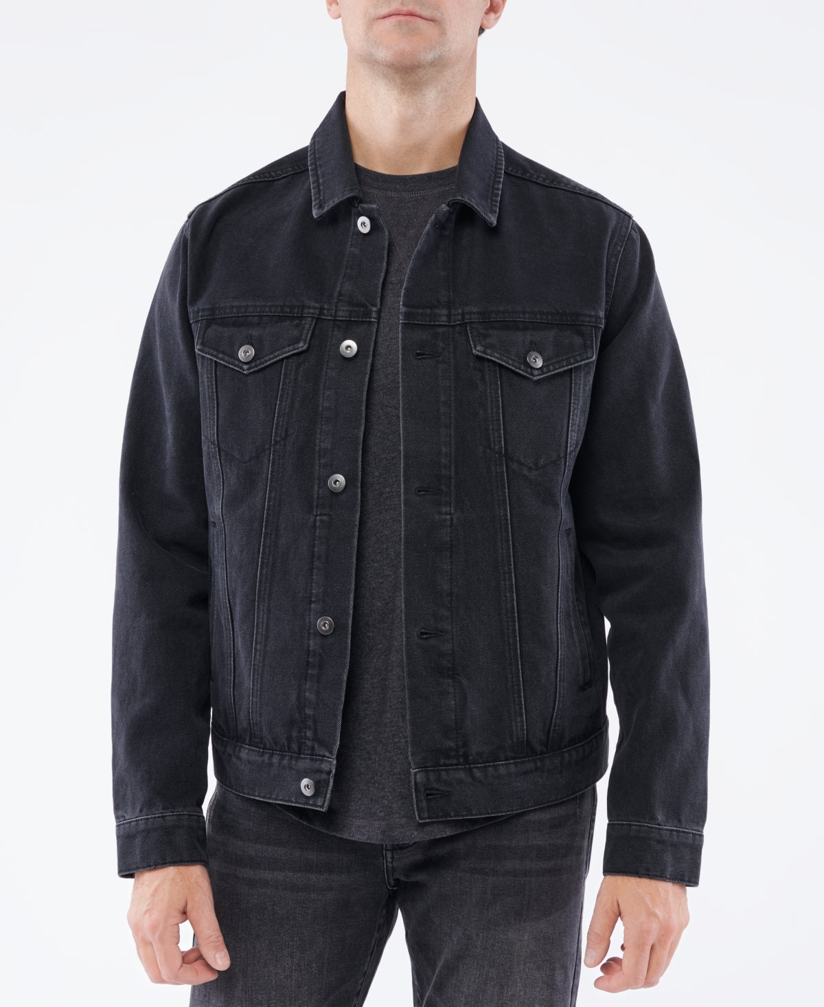 Lazer Mens Standard Fit Denim Trucker Jacket Black Wash Large