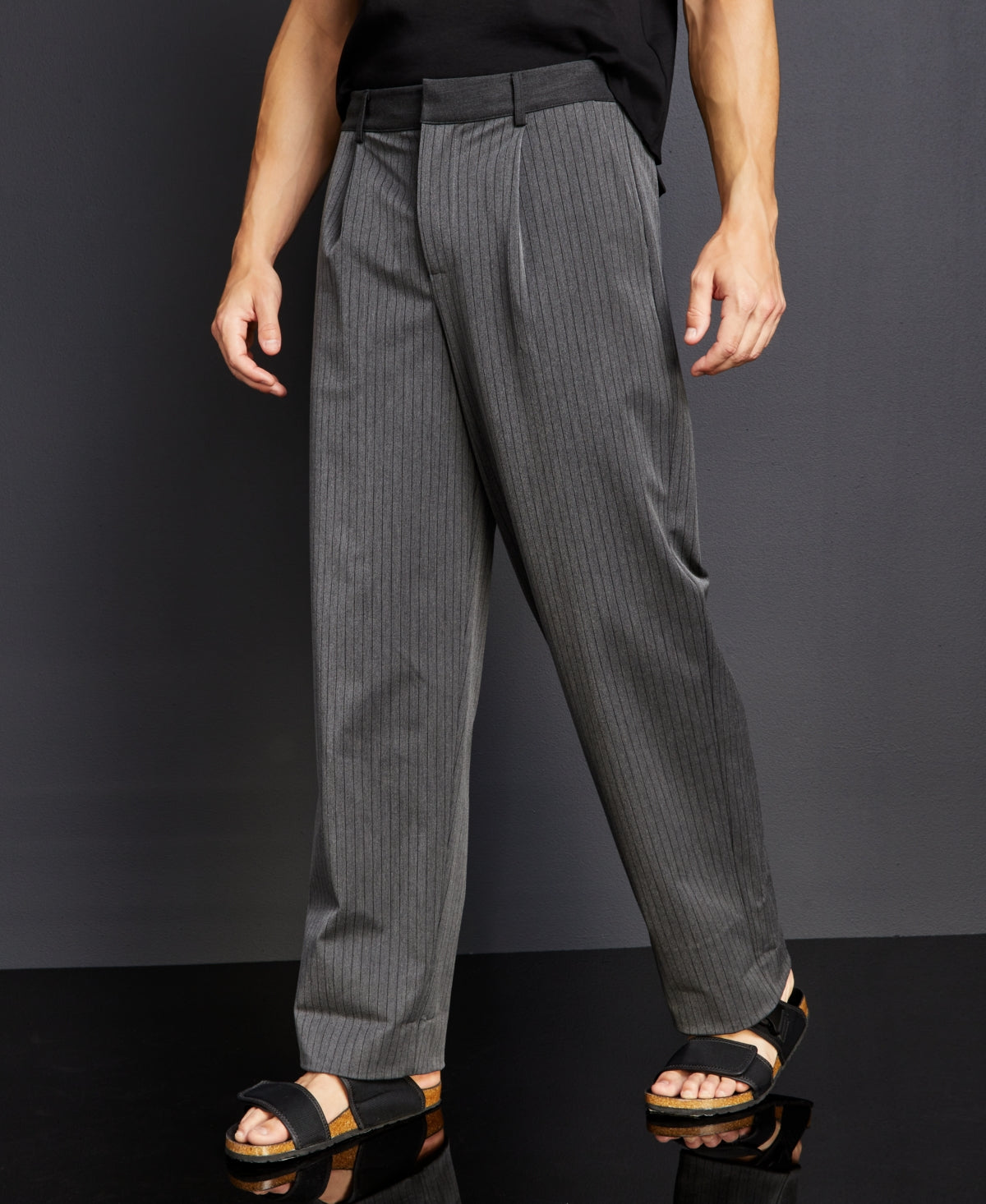 Mens Pinstripe Pleated Front Pants Royalty By Maluma Size 36 Dark Grey
