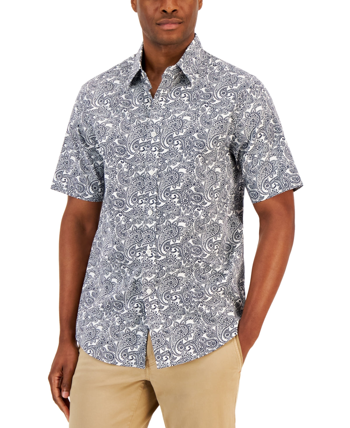 Club Room Men's Dramatic Paisley Short-Sleeve Shirt - Navy Blue Combo XL