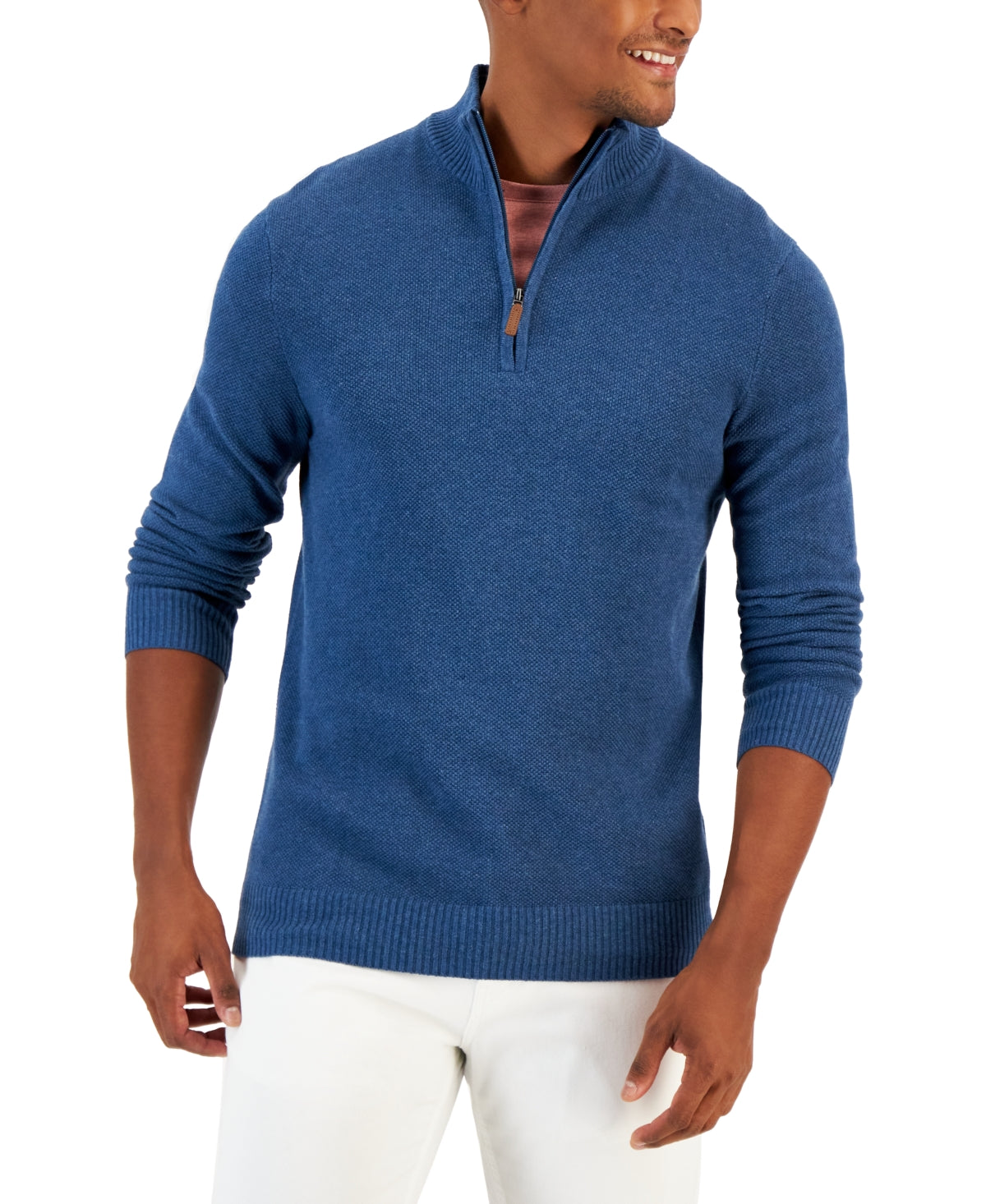 Club Room Mens Cotton Quarter Zip Pullover Sweater Dark Blue Small
