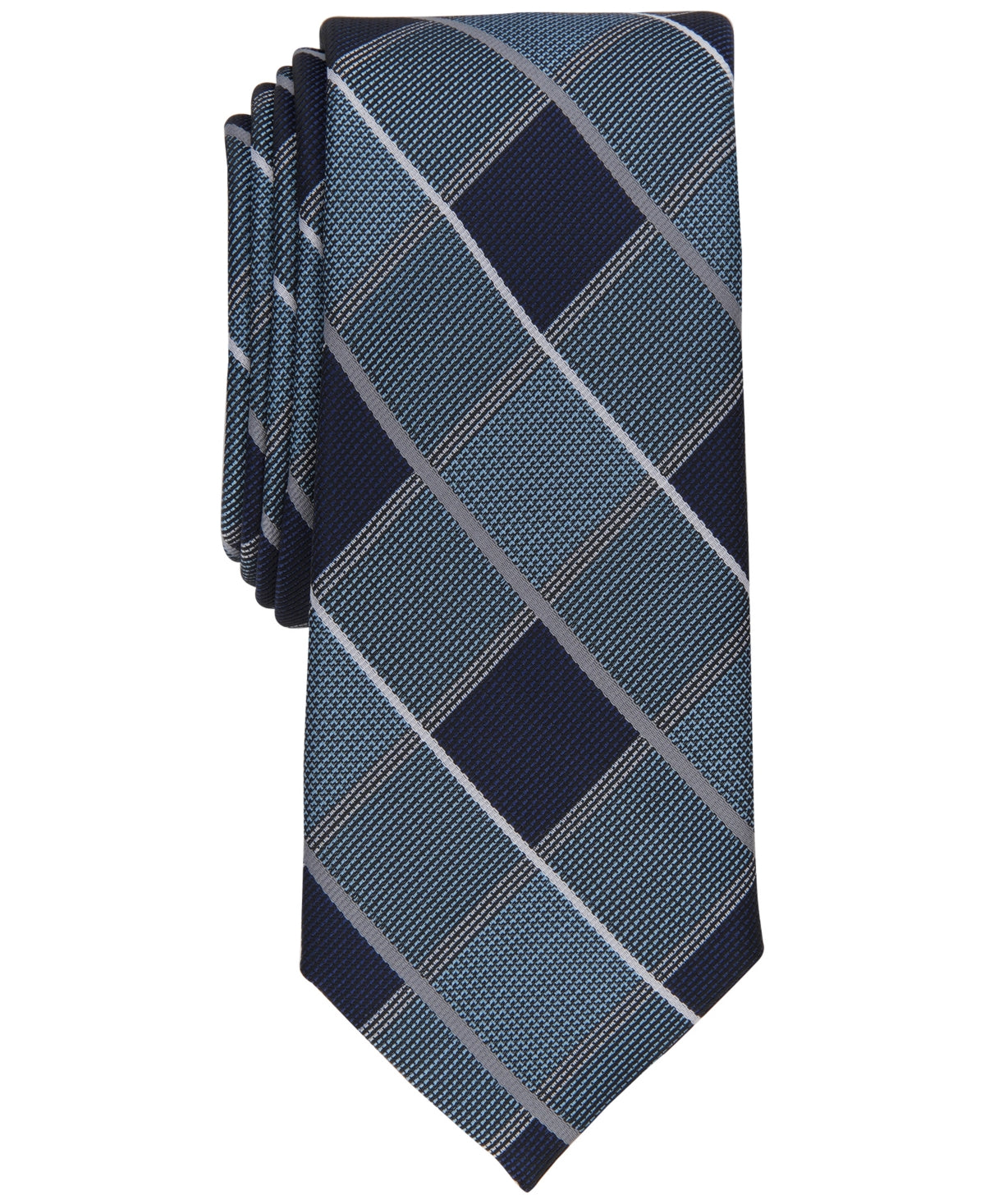 Alfani Men's Dell Slim Plaid Tie Navy Blue Necktie