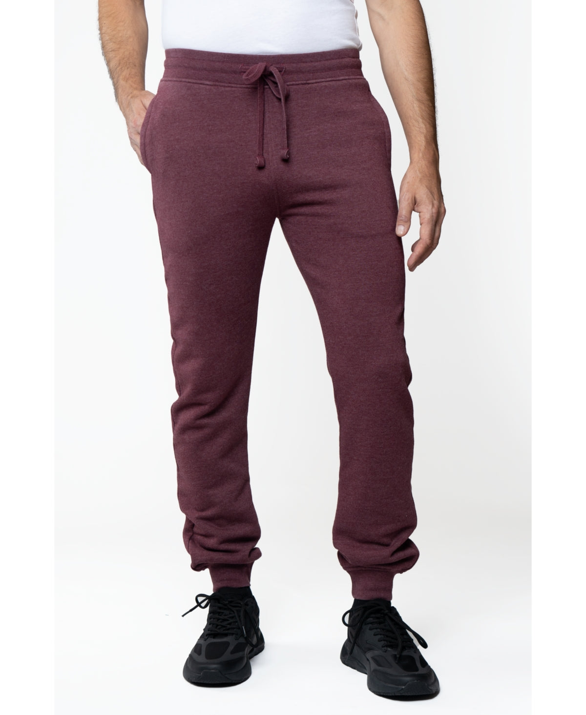 Lazer Men's Burnout Drawstring Fleece Jogger Pants Sweatpants Maroon Red Large
