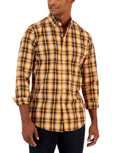 Club Room Pascal Mens Plaid Classic Fit Button Down Shirt Orange Blue Medium