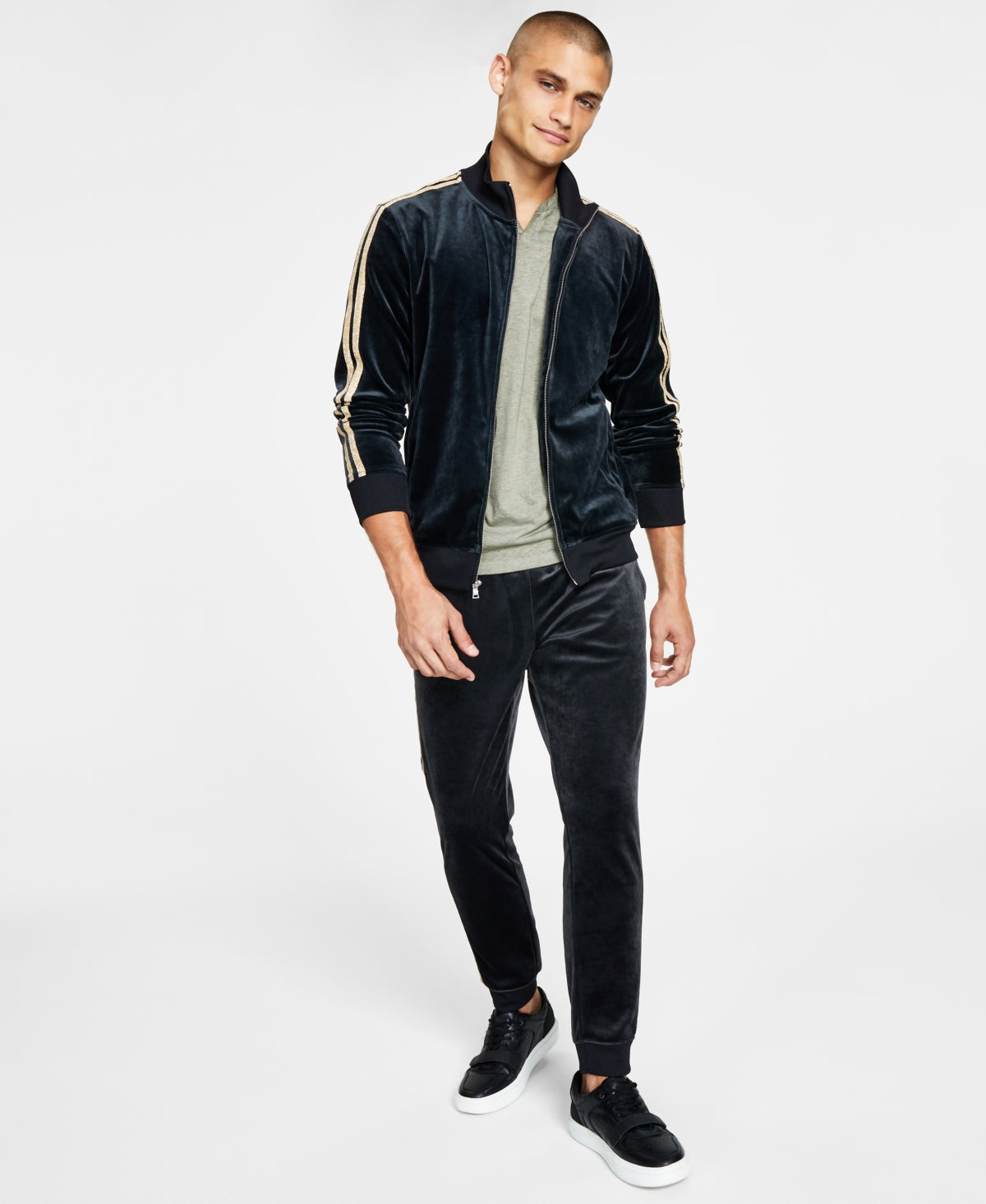 INC International Concepts Mens Sweatshirt Track Jacket Black Small Velour