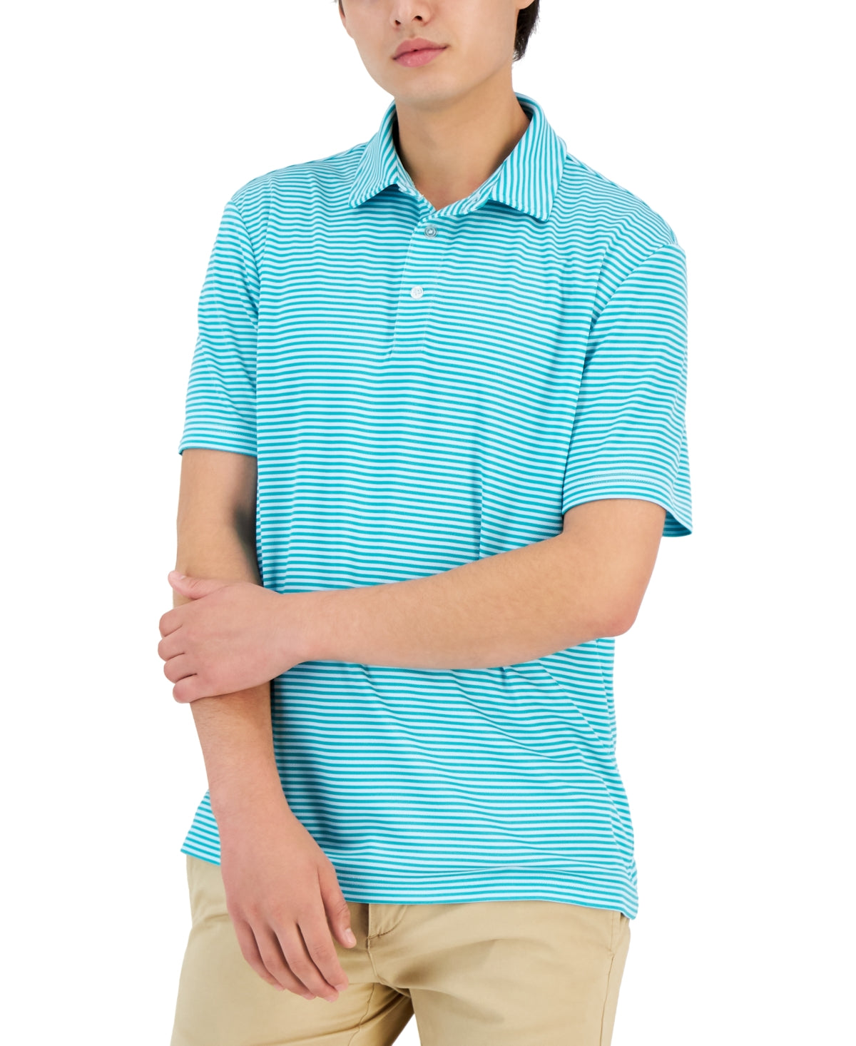 Club Room Mens Mini Striped Tech Polo Crisp Teal 2XL