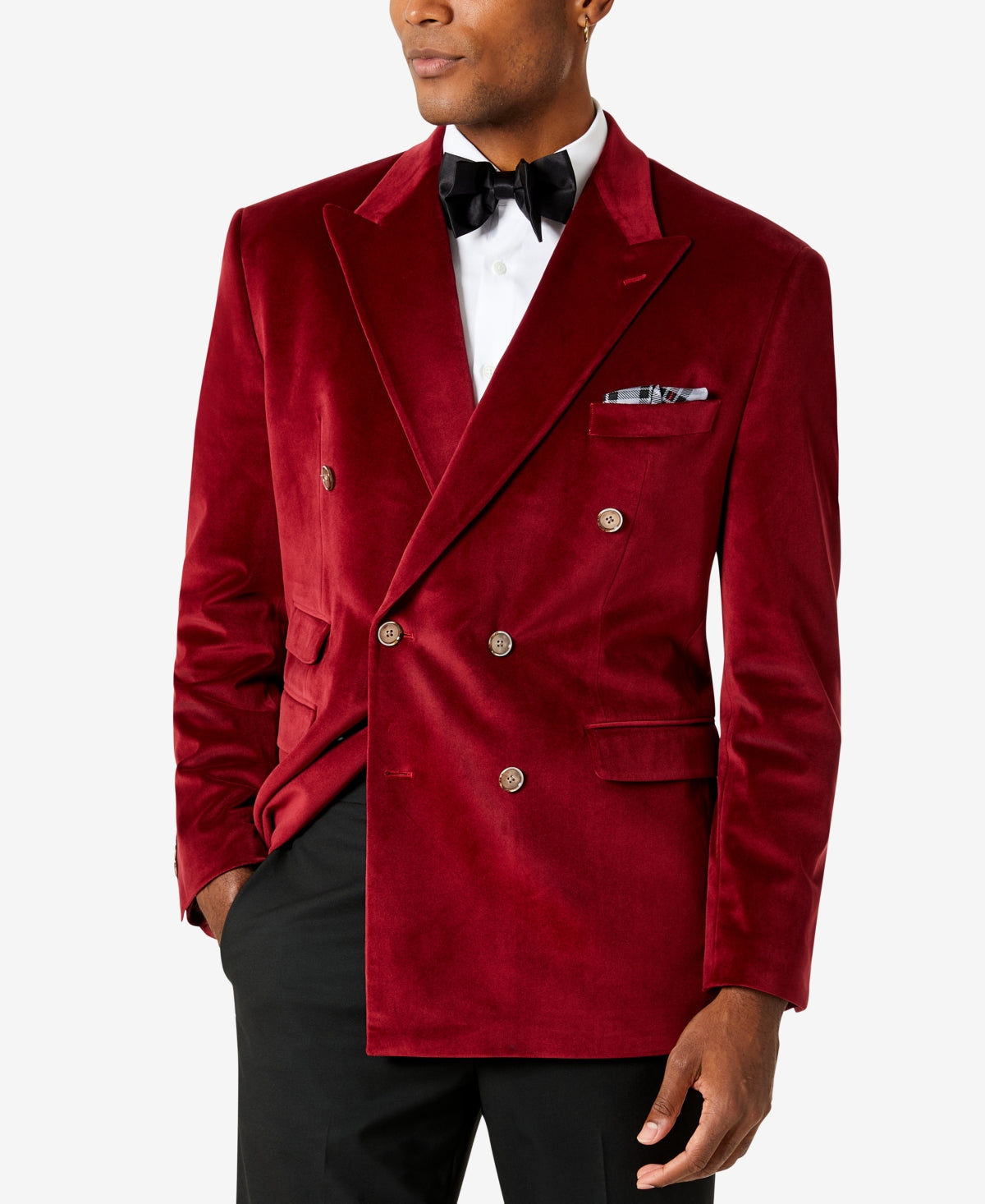 Tayion by Montee Holland Mens Velvet Classic Fit Double Breasted Blazer Red 44L