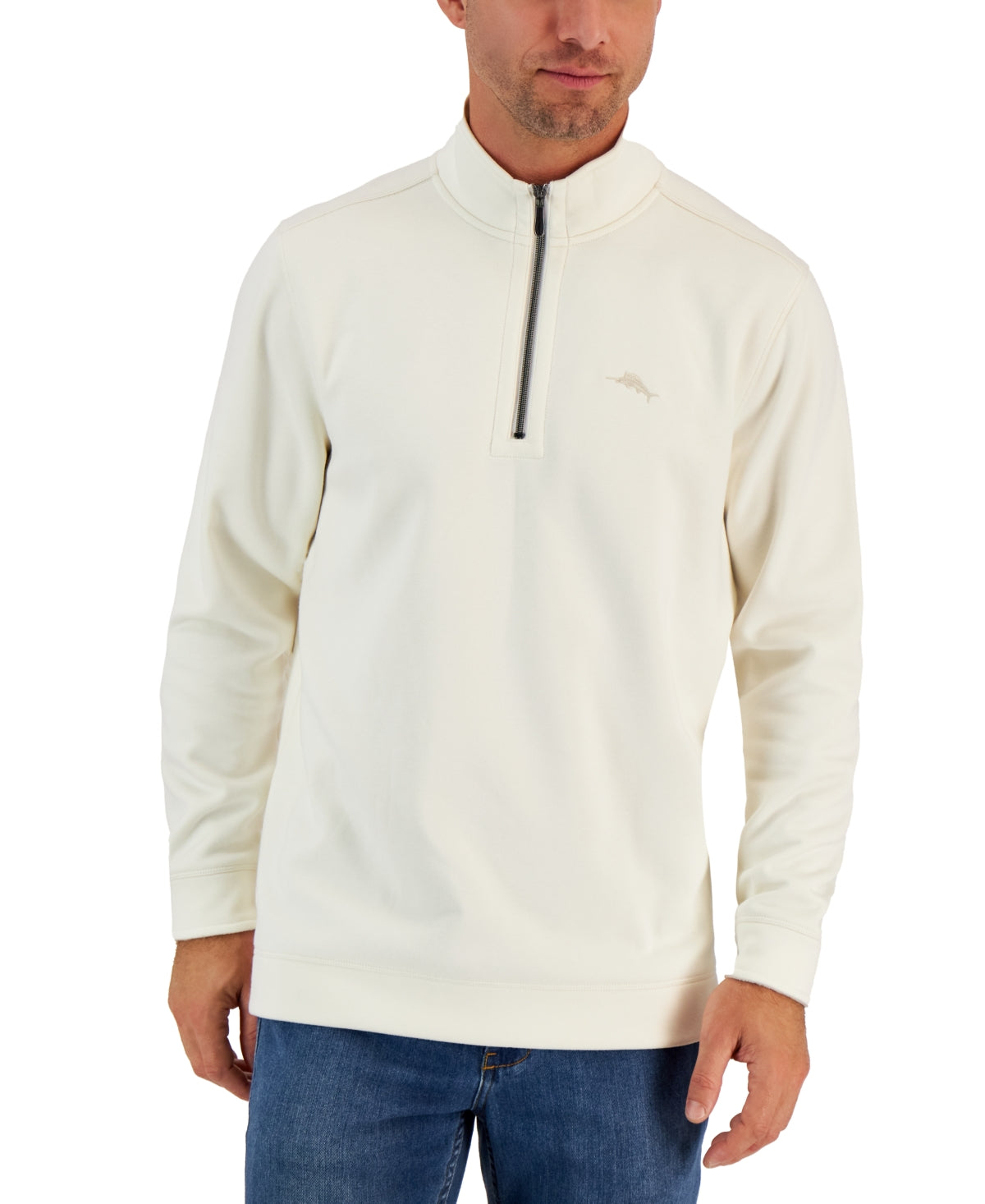 Tommy Bahama Men's Tango Wave Embroidered 1/2 Zip Sweatshirt White Medium