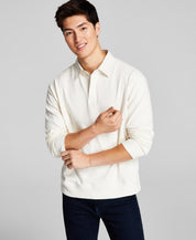 And Now This Men's Solid Fleece Polo Long-Sleeve Off White Medium