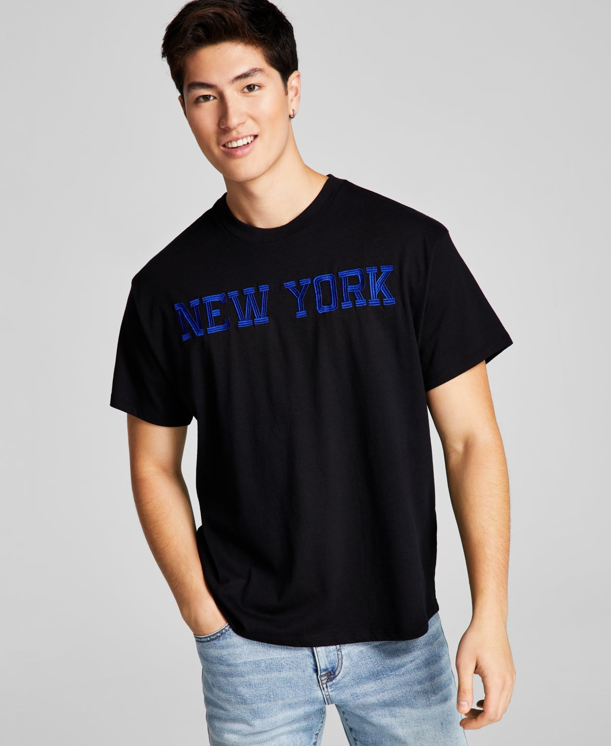 And Now This Men's Oversized-Fit Embroidered New York T Shirt Black 2XL