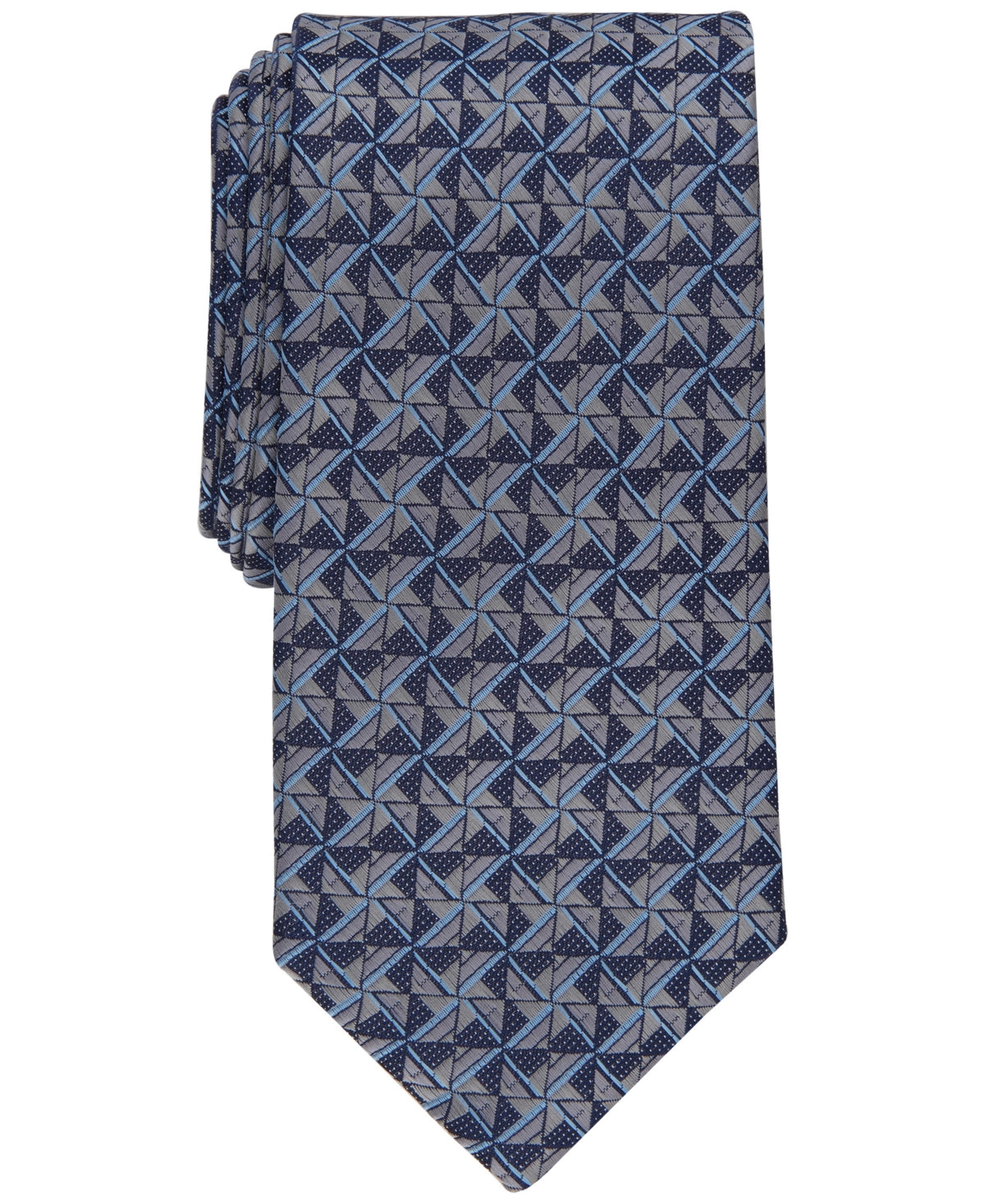 Perry Ellis Mens Necktie Levant Geometric Blue Silver Tie