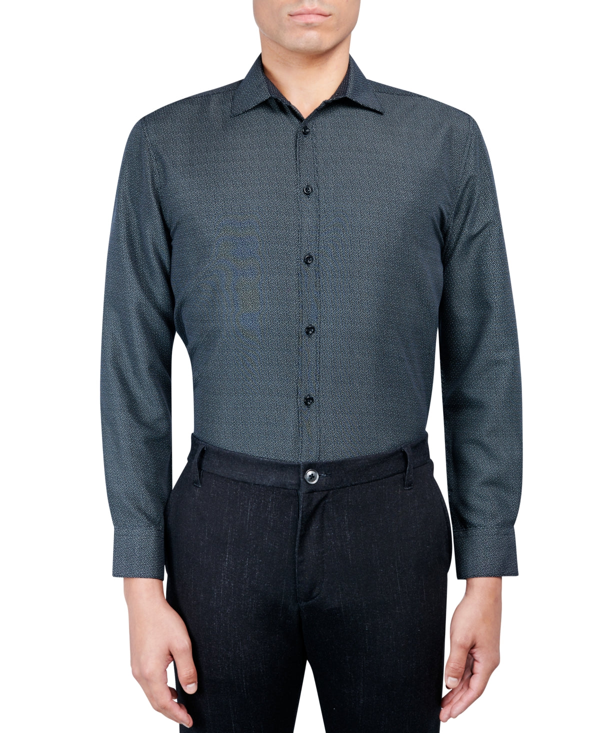 Calabrum Men Modern fit Dress Shirt Small 14-14.5 Long Sleeve Black Dot