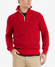 Tommy Hilfiger Red XL Cotton Ribbed 1/4 Zip Trim Pullover Sweater XL