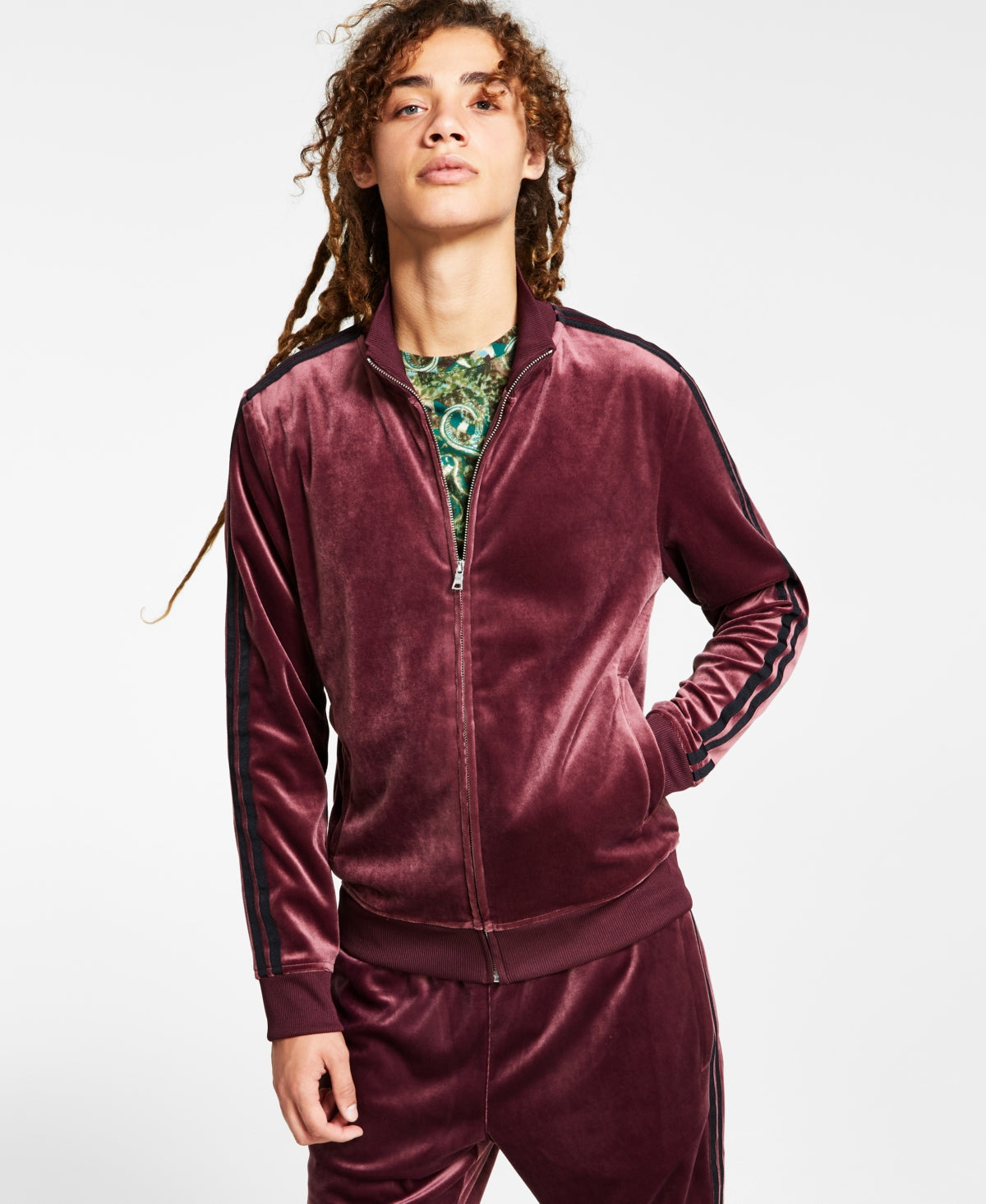 I.n.c. International Concepts Men's Full Zip Velour Track Jacket Wine Red XS