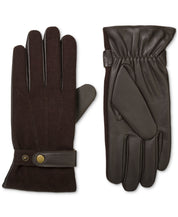 Isotoner Men's Flannel & Leather Gloves Saddle Brown XL