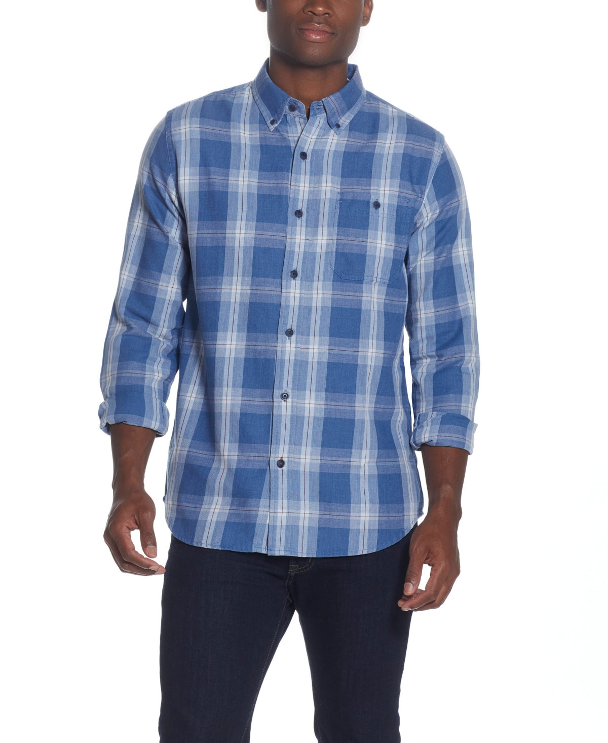 Weatherproof Vintage Men's Weathered Flannel Button Down Shirt  Blue 2XL