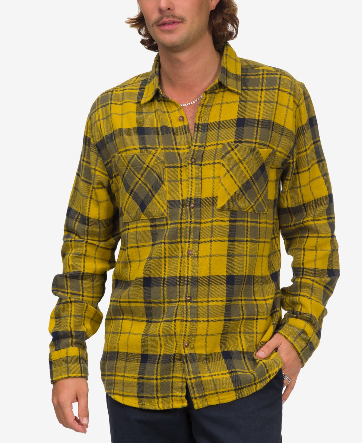 Junk Food Clothing Mens Jude Pocket Long Sleeve Button Down Shirt Yellow Large