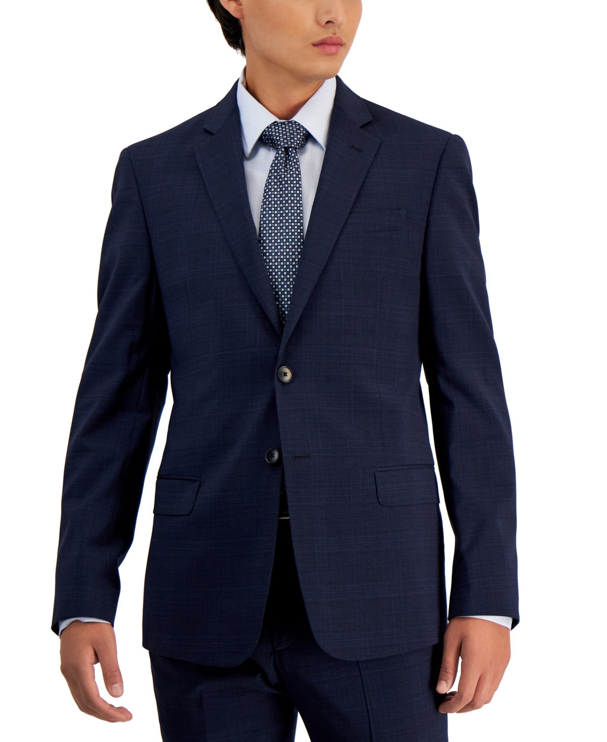 AX Armani Exchange Mens Slim Fit Wool Suit Jacket Navy Plaid 42L