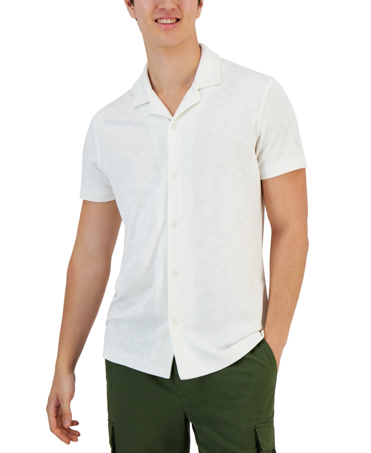 Alfani Mens Classic fit Short Sleeve Button-Up Shirt XXL White Solid