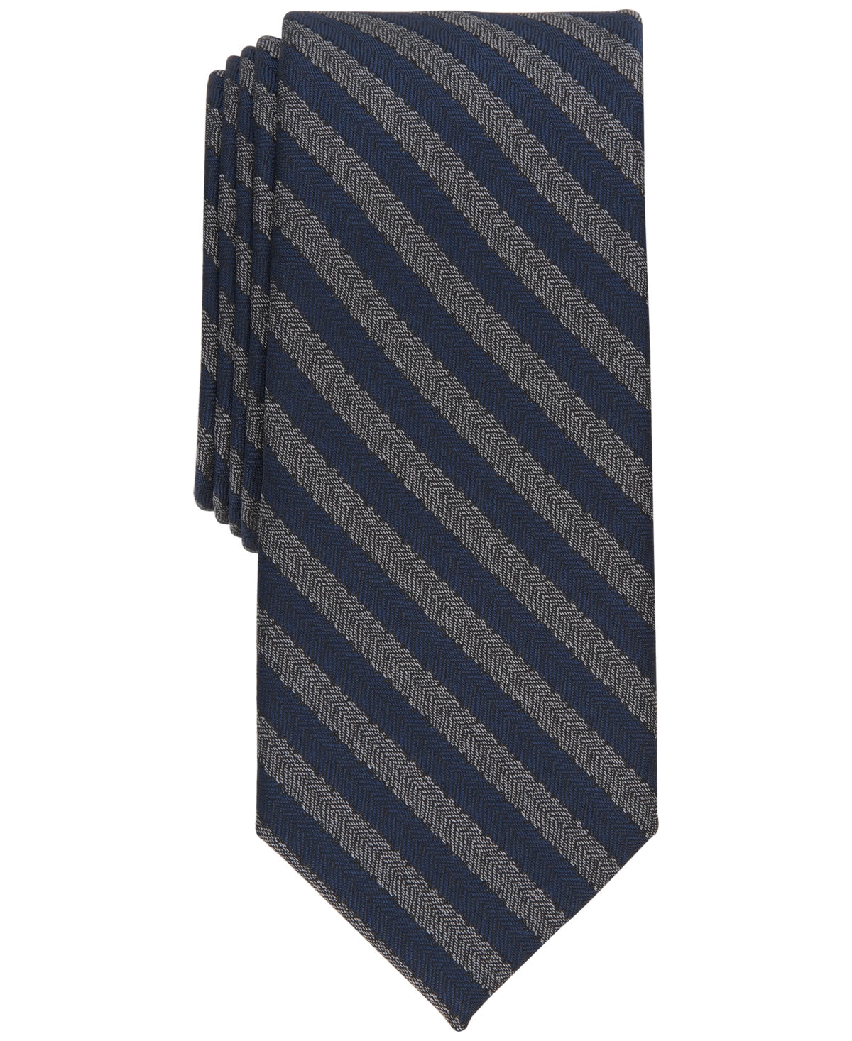 Bar Iii Men's Cruiser Skinny Herringbone Stripe Tie Dark Navy