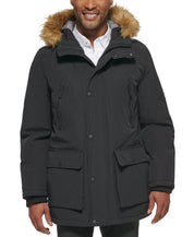 Club Room Mens Parka Coat Faux Fur Hood Medium Grey Solid