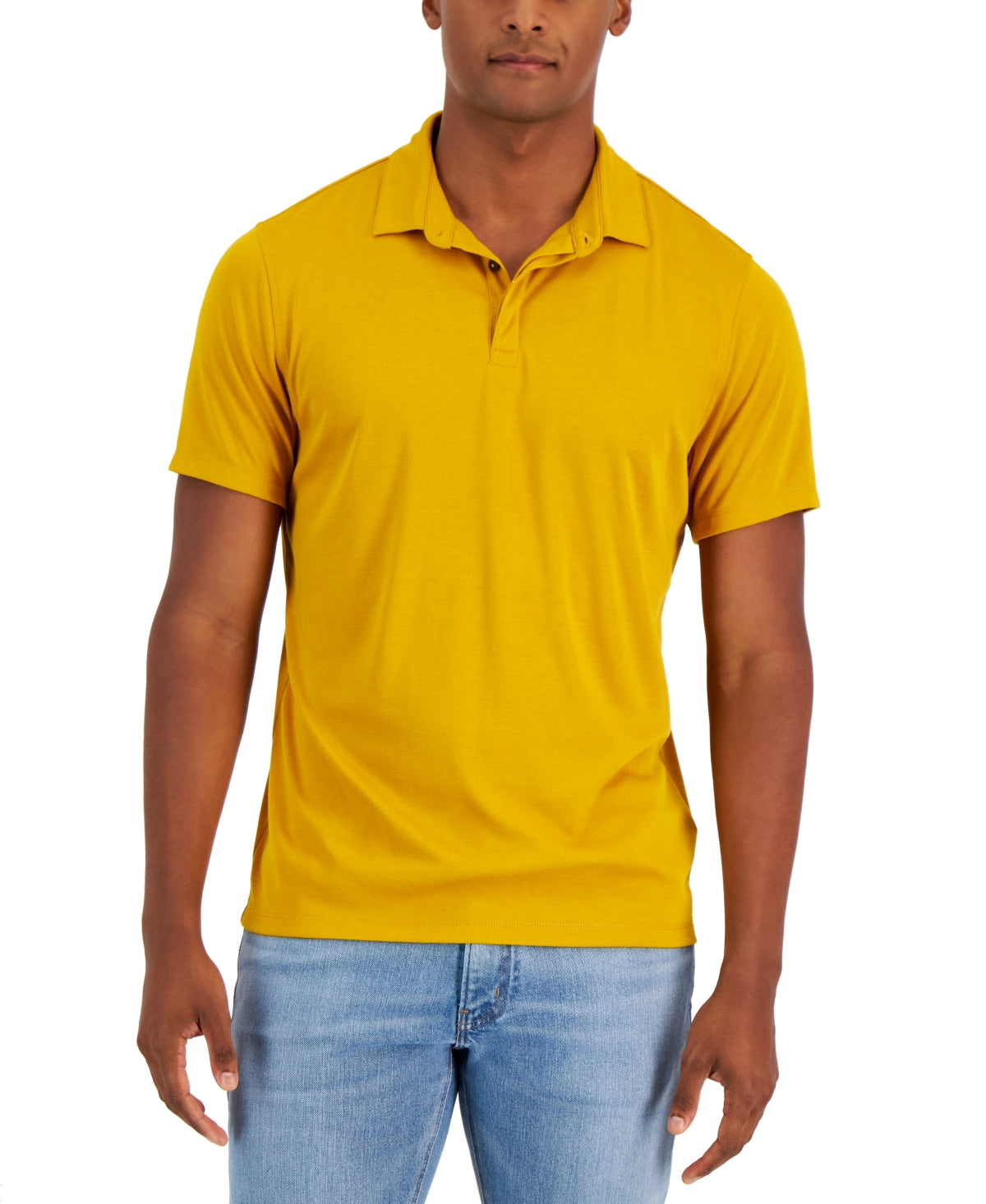 Alfani Mens AlfaTech Stretch Short Sleeve Polo Shirt Solid Gold XL