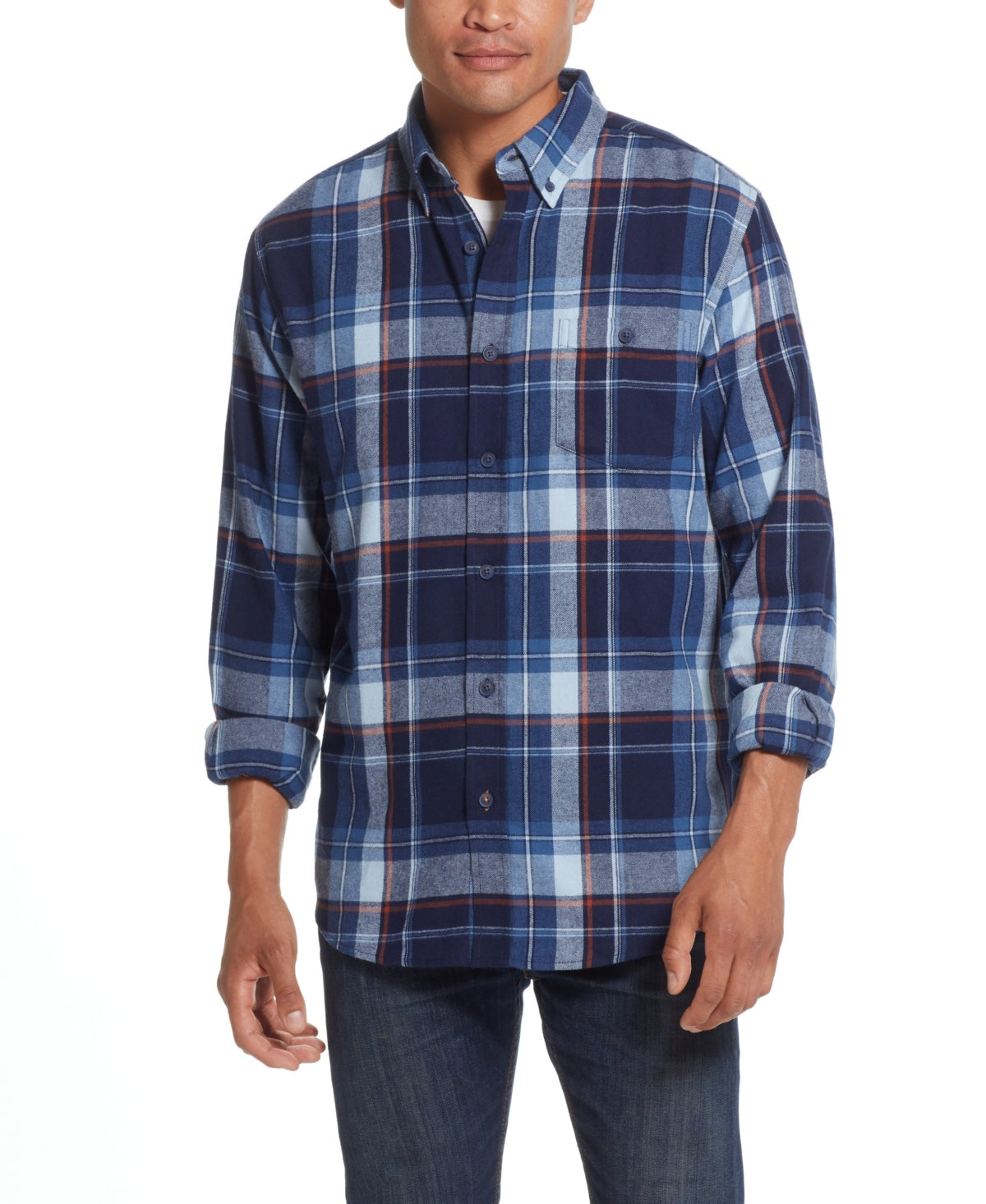 Weatherproof Vintage Mens Beacon Blue Button Down Shirt Large