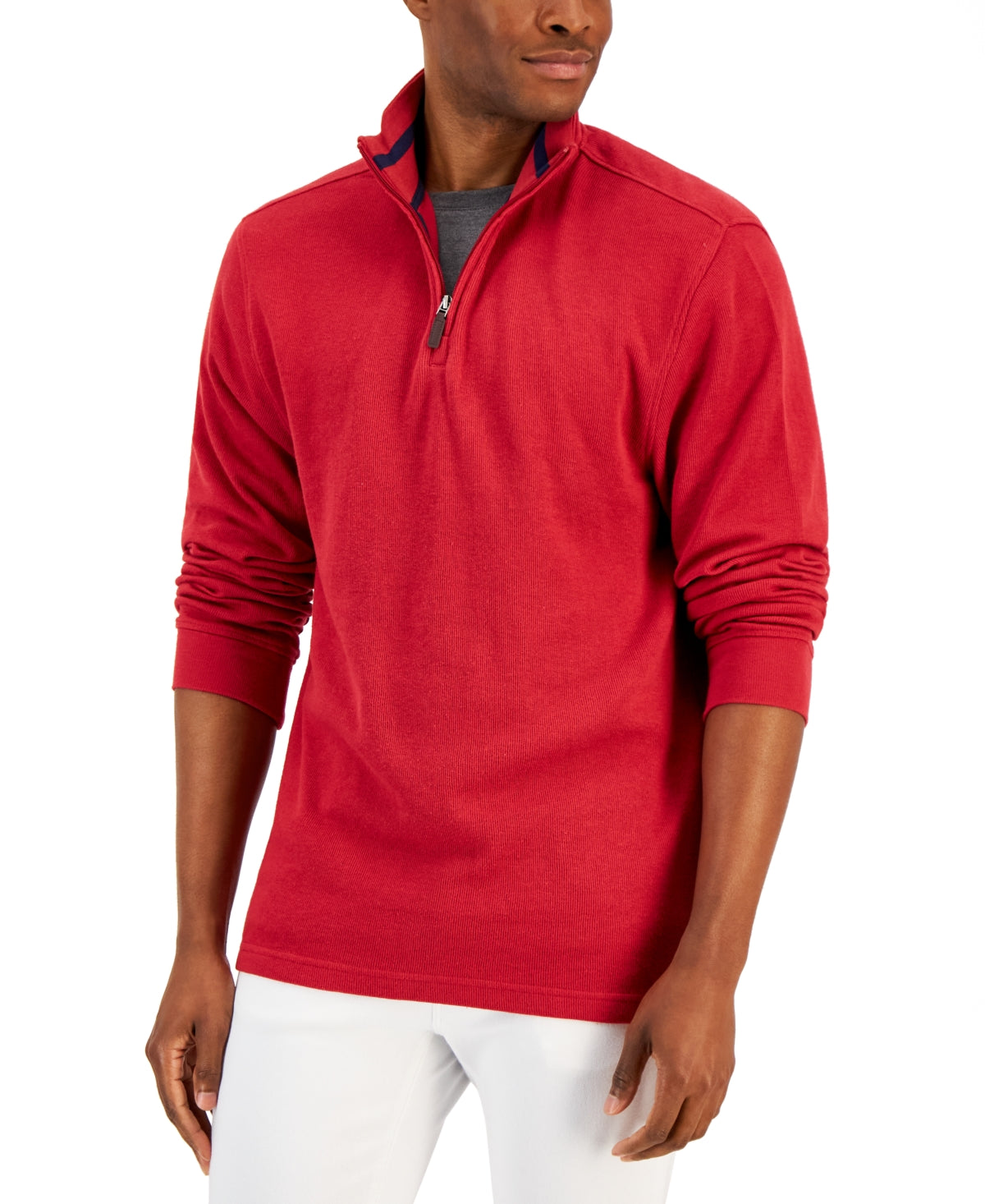 Club Room Mens Solid Classic-Fit Red French Quarter ZIp Sweater Red Small
