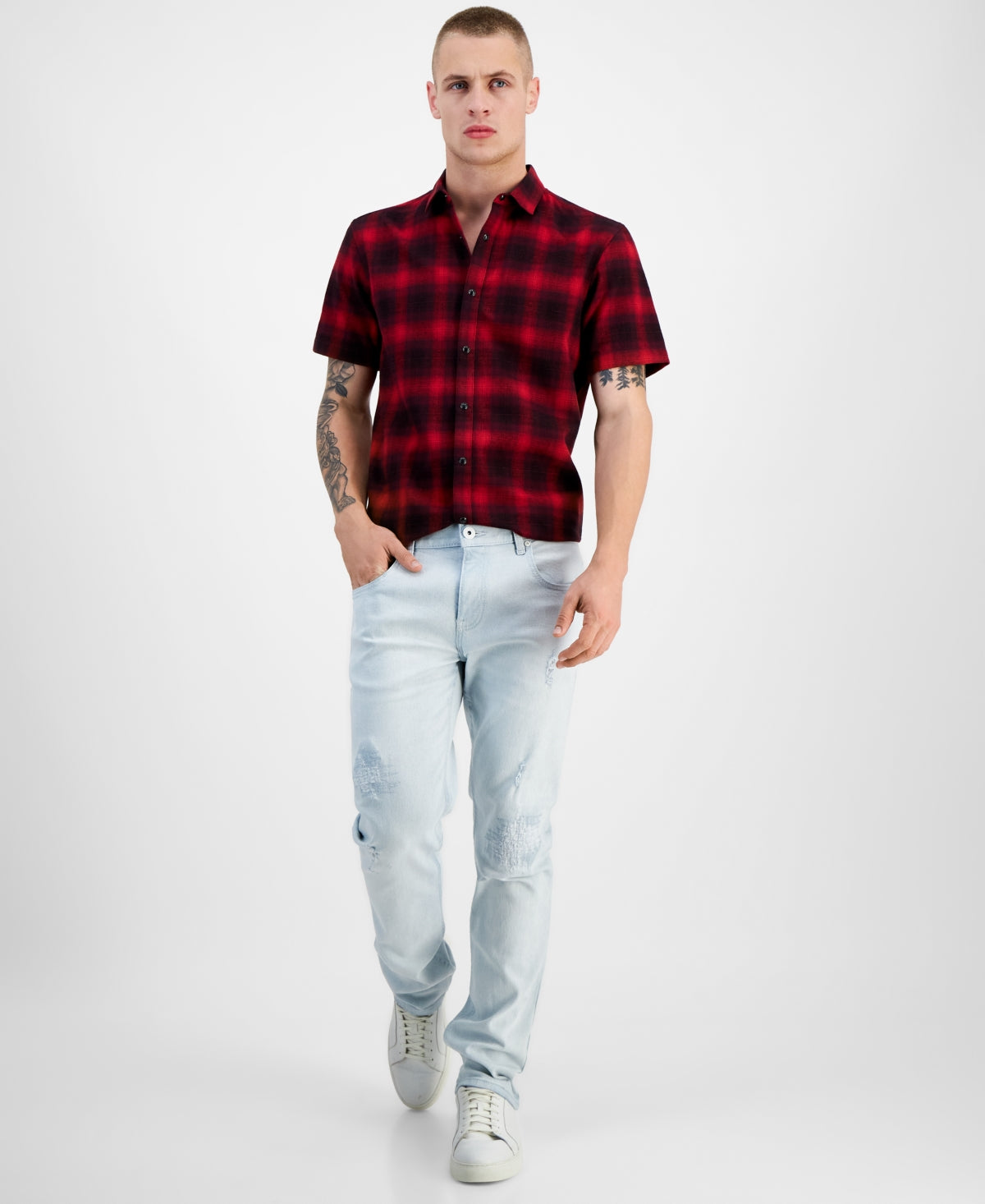 INC INternational Concepts Mens Slim Fit Almost Destroyed White Jeans 34 x 34