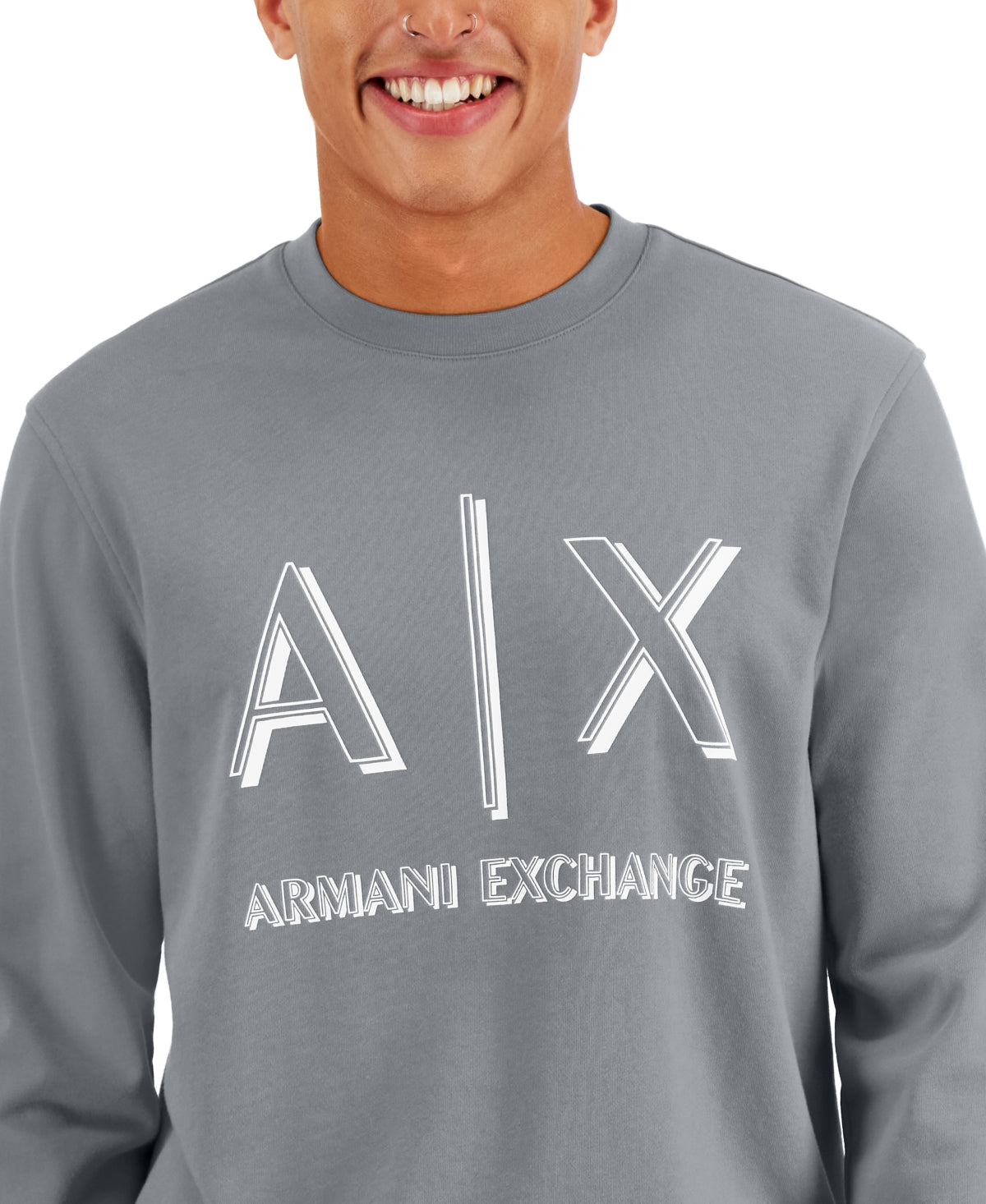 AX Armani Exchange Men's Regular-Fit Icon Logo Fleece Sweatshirt Large Grey