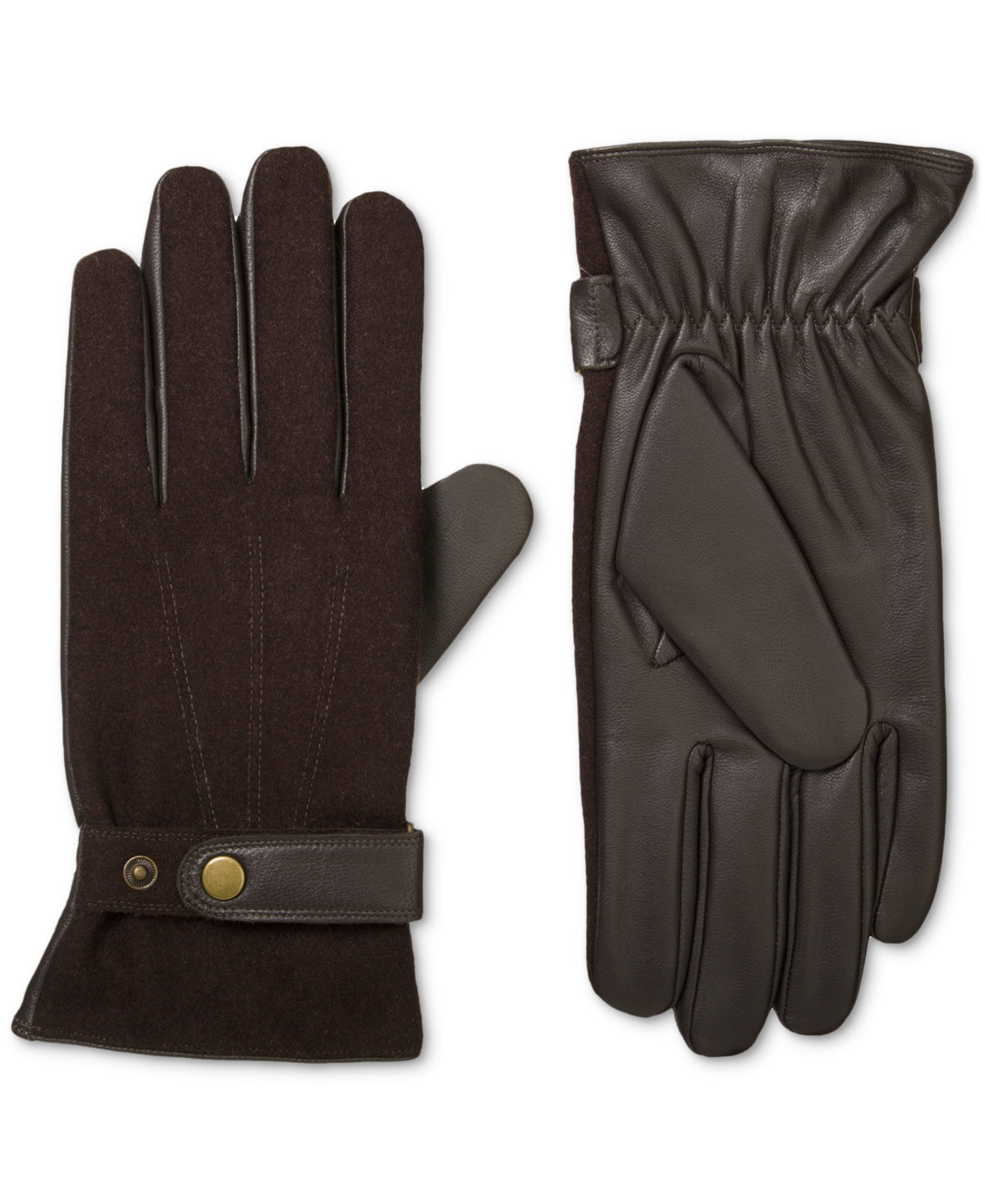 Isotoner Men's Flannel Leather Gloves Saddle Brown Large