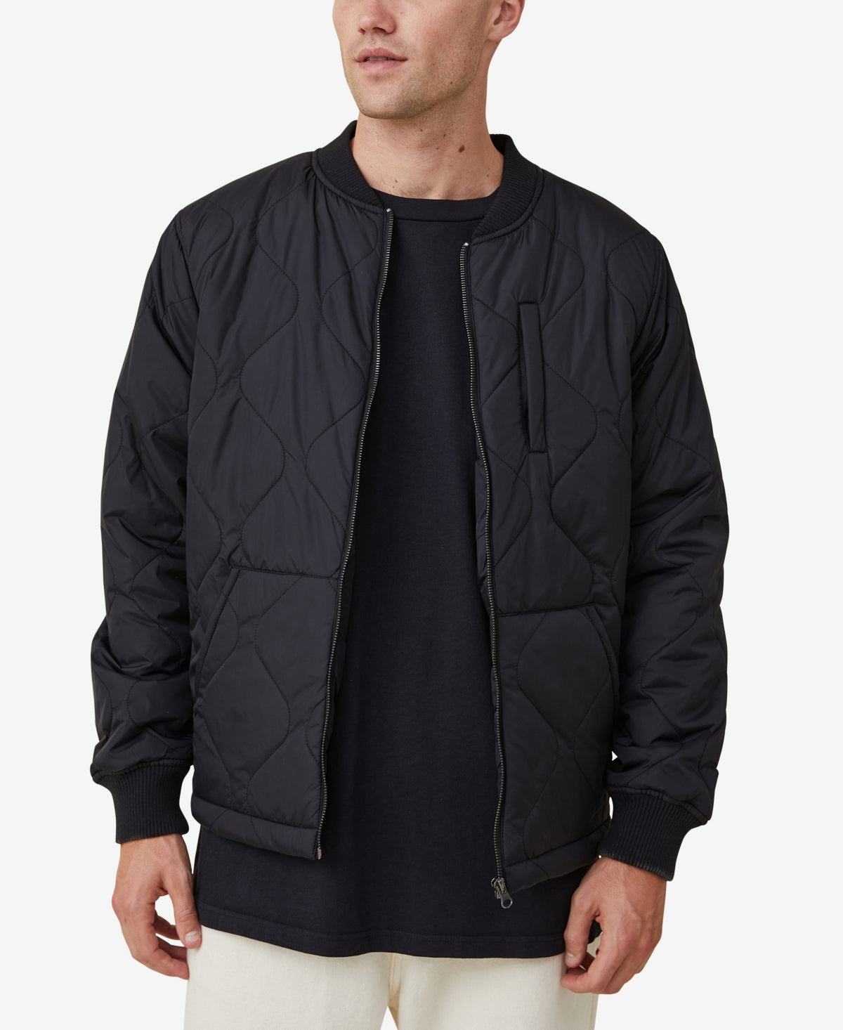 COTTON ON Mens Recycled Bomber Jacket Black Medium