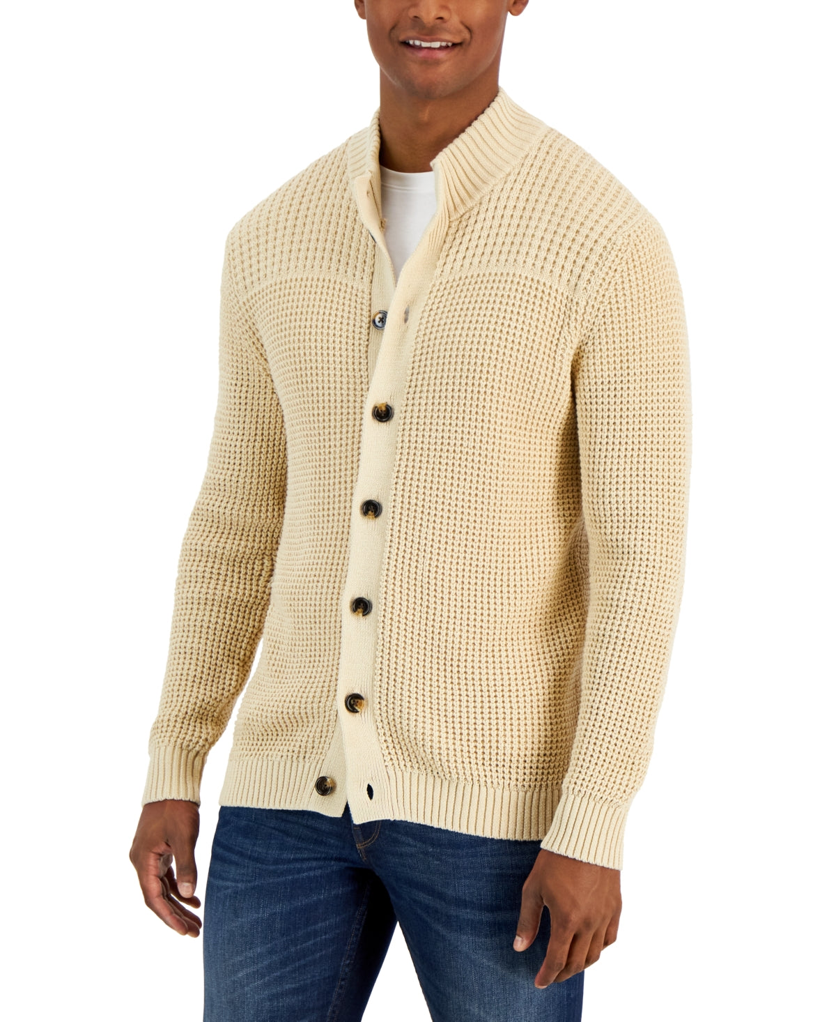 Club Room Men's Chunky Waffle Cardigan Lt Beige Xl