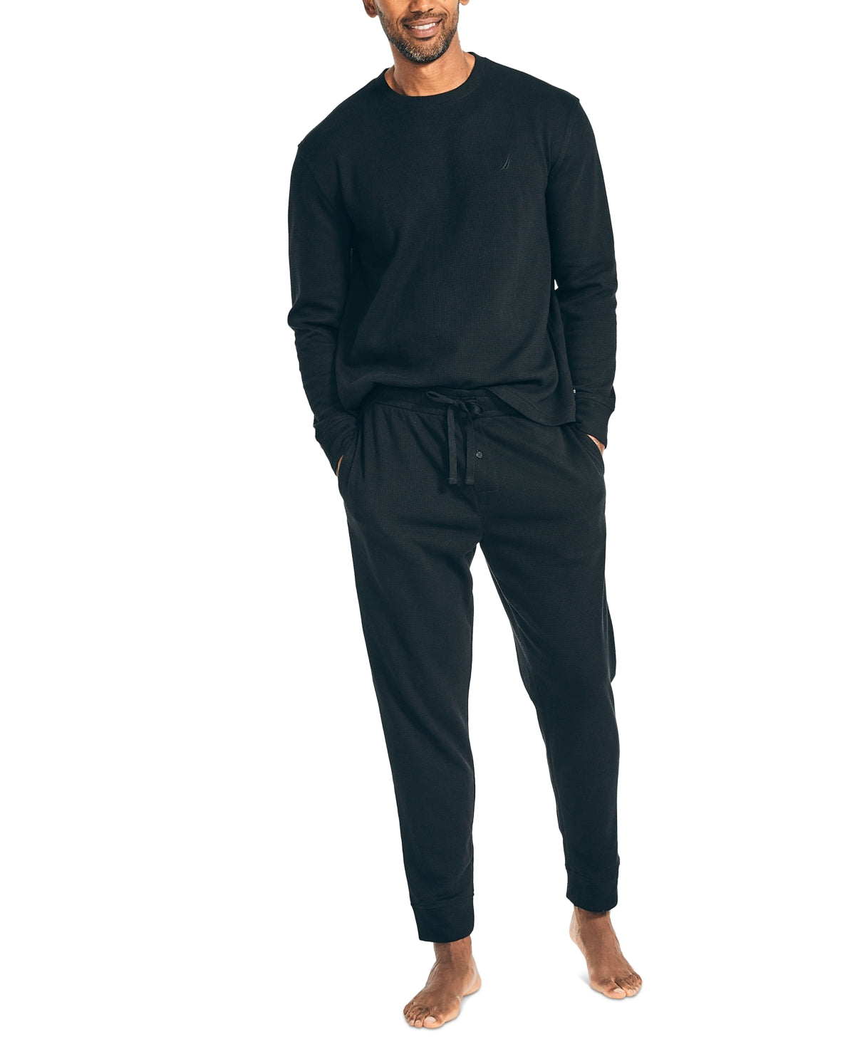 Nautica Mens Regular fit Long Sleeve Pajama Pants Set Sleepwear Small Black
