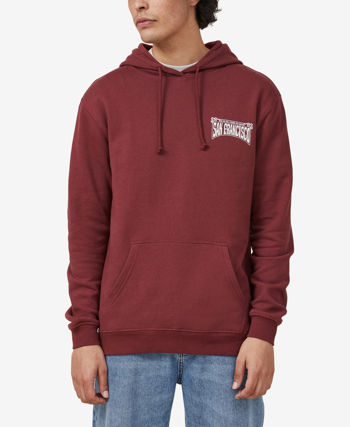 Cotton On Men's Graphic Fleece Hoodie  Dark Carmine Bay Medium  Xxl
