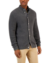Club Room Mens Chunky Waffle Cardigan Cardigan Sweater Medium Grey