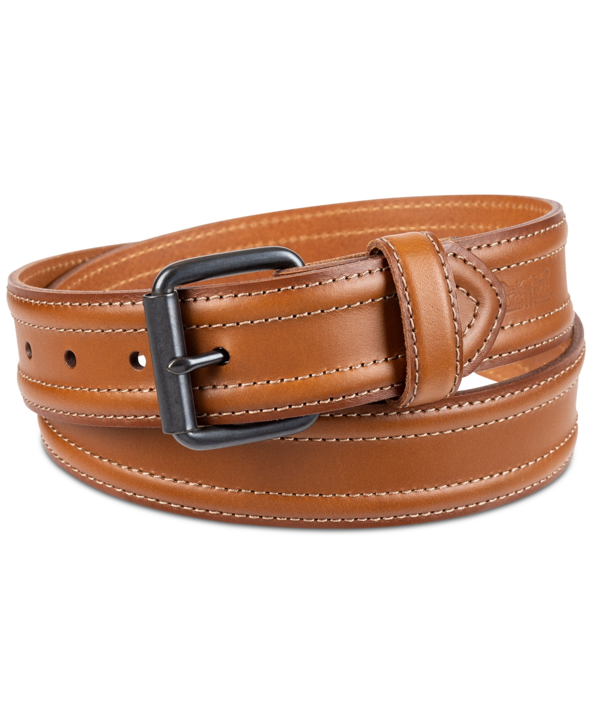 Levi's Men's Trapunto Detail Leather Workwear Belt Tan Medium 34 36