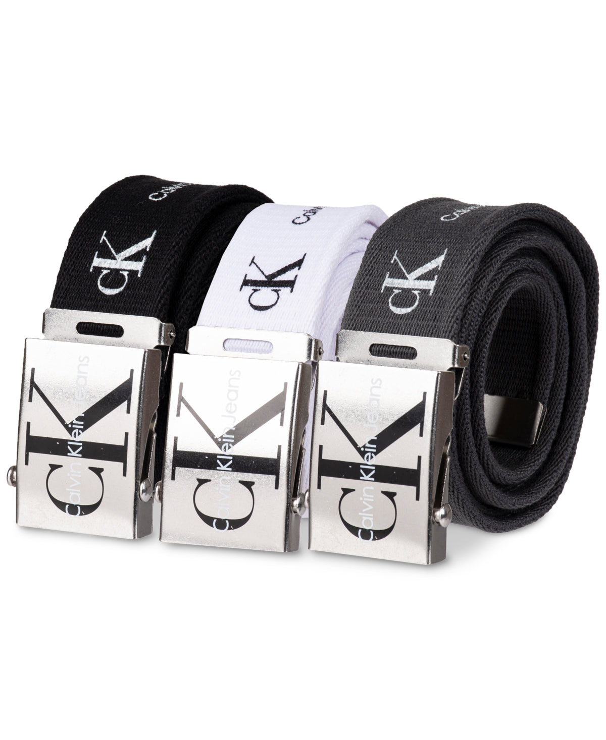 Calvin Klein Men's 3 Pack Logo Web Belts White Black Grey One Size