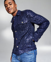 And Now This Jerome Lamaar Men's Sequin Trucker Jacket Dark Blue Large