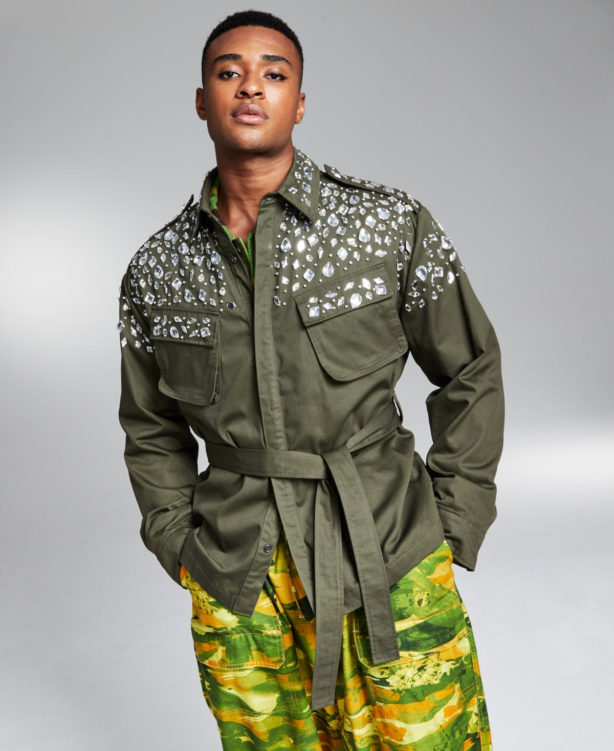 And Now This 5:31 By Jerome Lamaar Men's Crystal Military Jacket Dark Gray Xl
