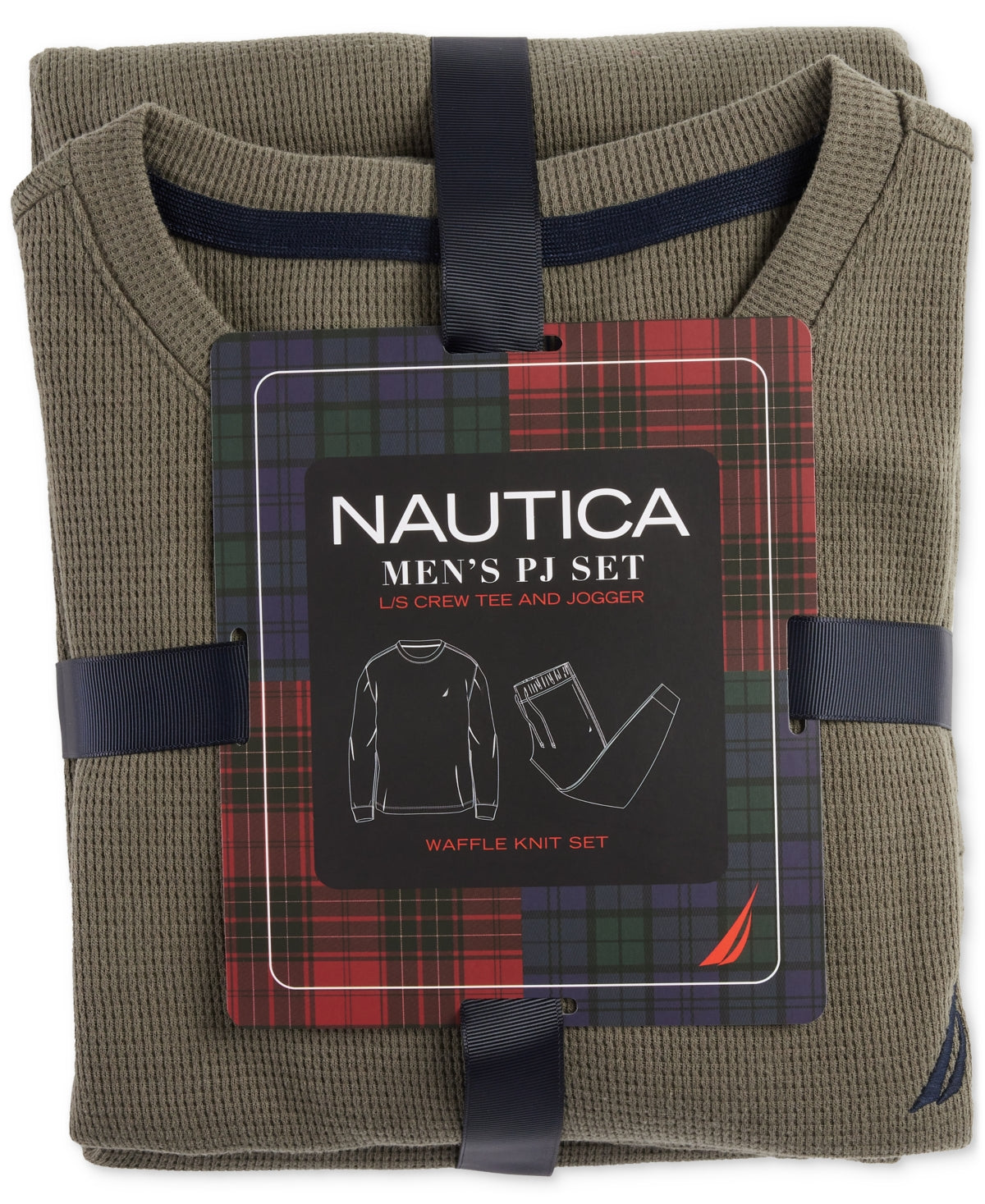Nautica Mens Olive Green Waffle Pajama Set Large