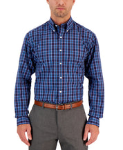 Club Room Men's Regular Fit Rojo Plaid Cotton Dress Shirt Navy Orange 18 34 35