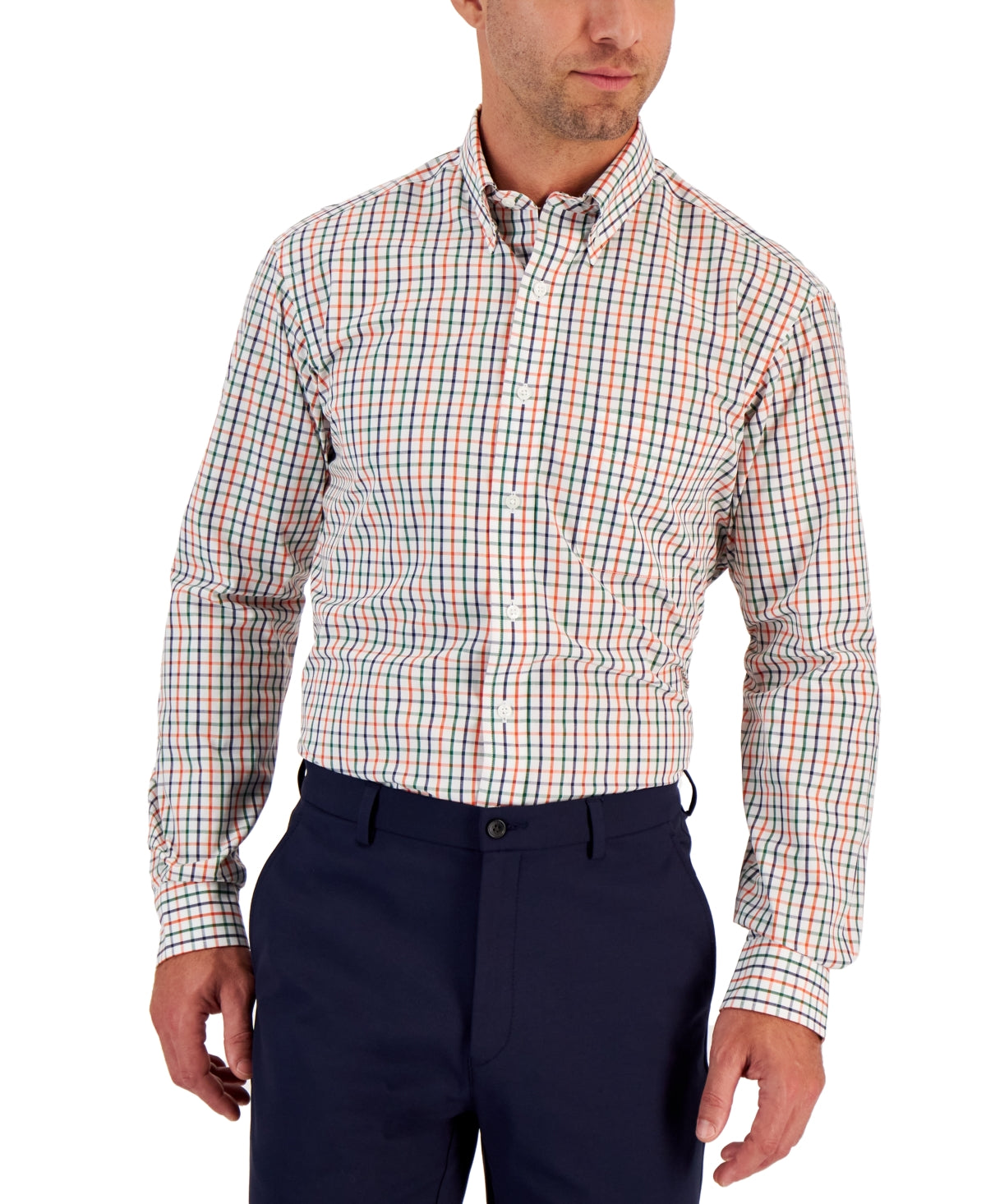Club Room Mens Mulo Classic Fit Plaid Button Down Shirt White Green 17.5 32 33