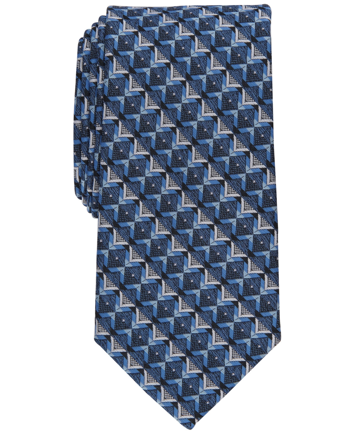 Perry Ellis Mens Necktie Chandler Geometric Print Navy Blue Tie