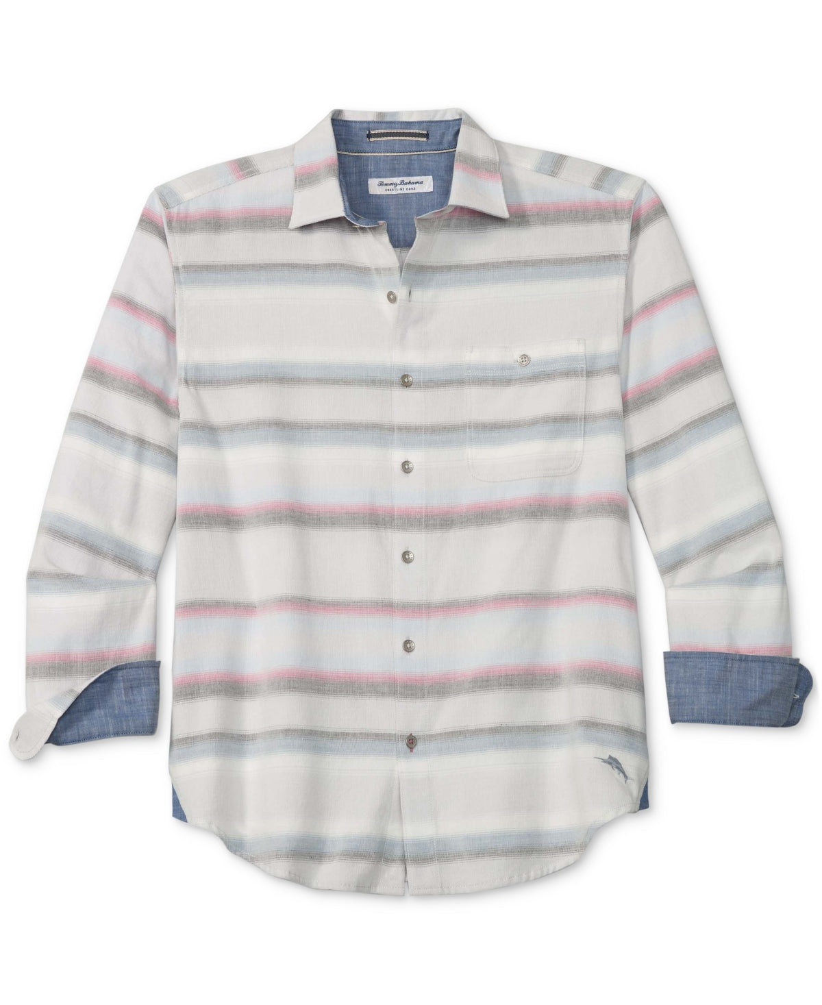 Tommy Bahama Coastline Corduroy Striped Shirt Grey Fog Size Small