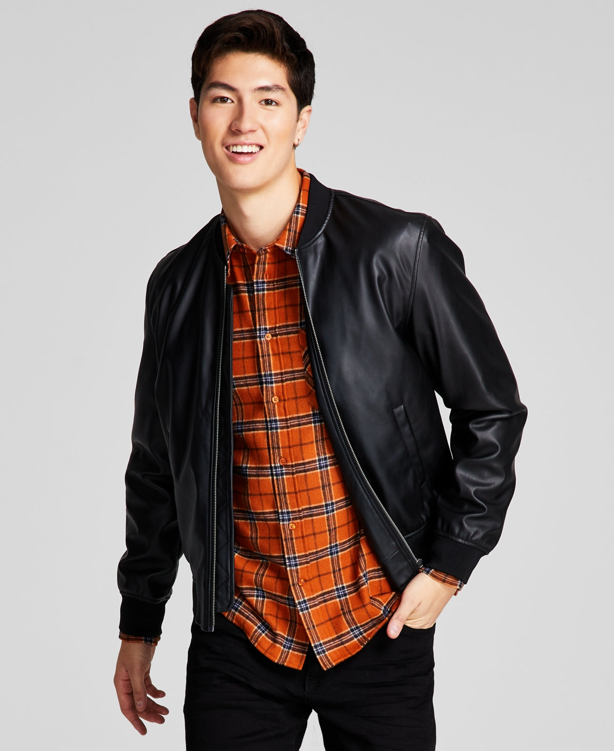 And Now This Men's Flannel Collared Button down Shirt Orange Small